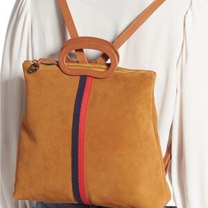 Clare V. Marcelle Tote Backpack Purse Bag in Chestnut Suede Blue And Red Stripe
